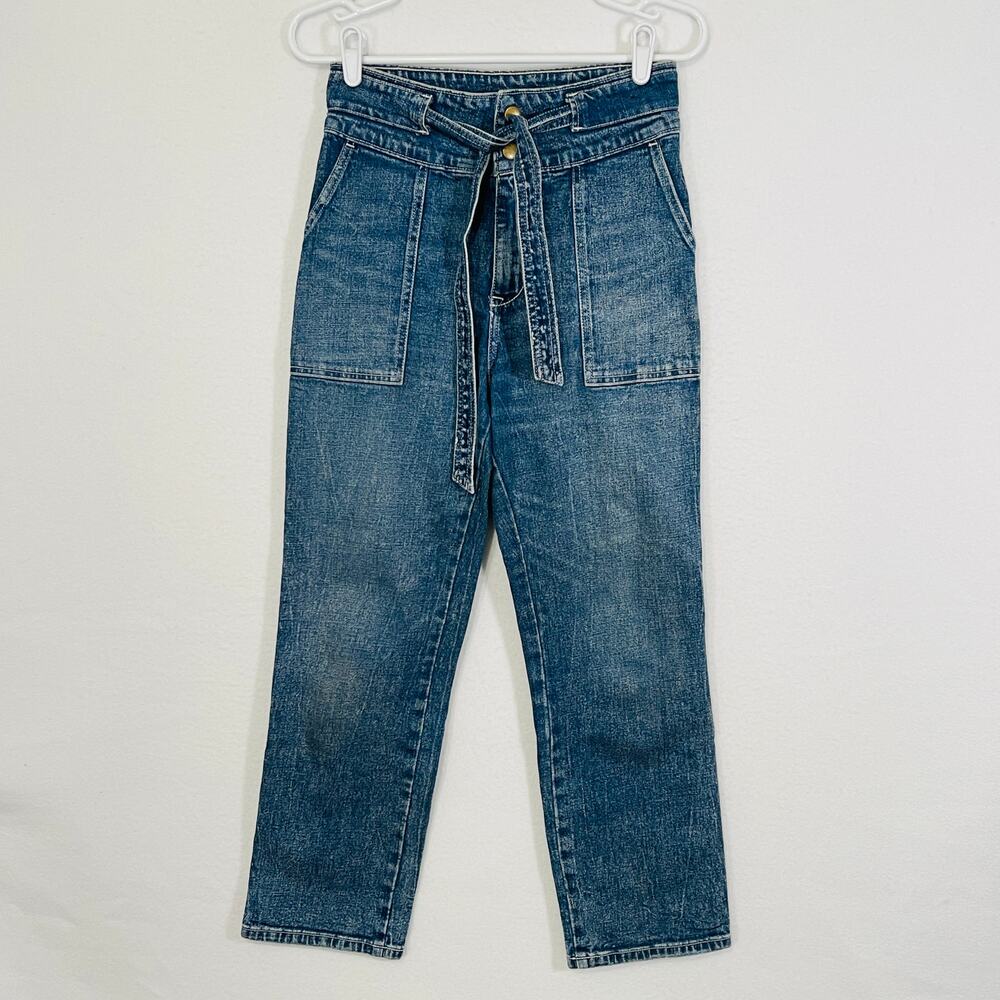 Abercrombie & Fitch Belted Jeans Straight Leg Ultra Hi Rise Womens Size 4